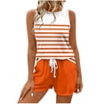 thumbnail image 2 of Costeam Womens Horizontal Stripe Sleeveless Tank Top Matching Short Set Side Slip Pockets Self Fabric Drawstring Full Elastic High Waist Lightweight Loose Two Piece Casual Loungewear Outfit, 2 of 7