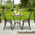 thumbnail image 3 of Villeston 3-Piece Cast Aluminum Outdoor Patio Bistro Table and Chair Set, Rose Pattern for Garden, Bronze, 3 of 8