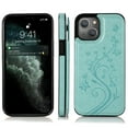 thumbnail image 2 of Feishell Back Case for iPhone 13 mini,Embossed Pattern PU Leather Wallet Phone Case with ID Credit Card Slots Shockproof Magnetic Buckle Back Flip Holder Protective Cover,Mint, 2 of 9