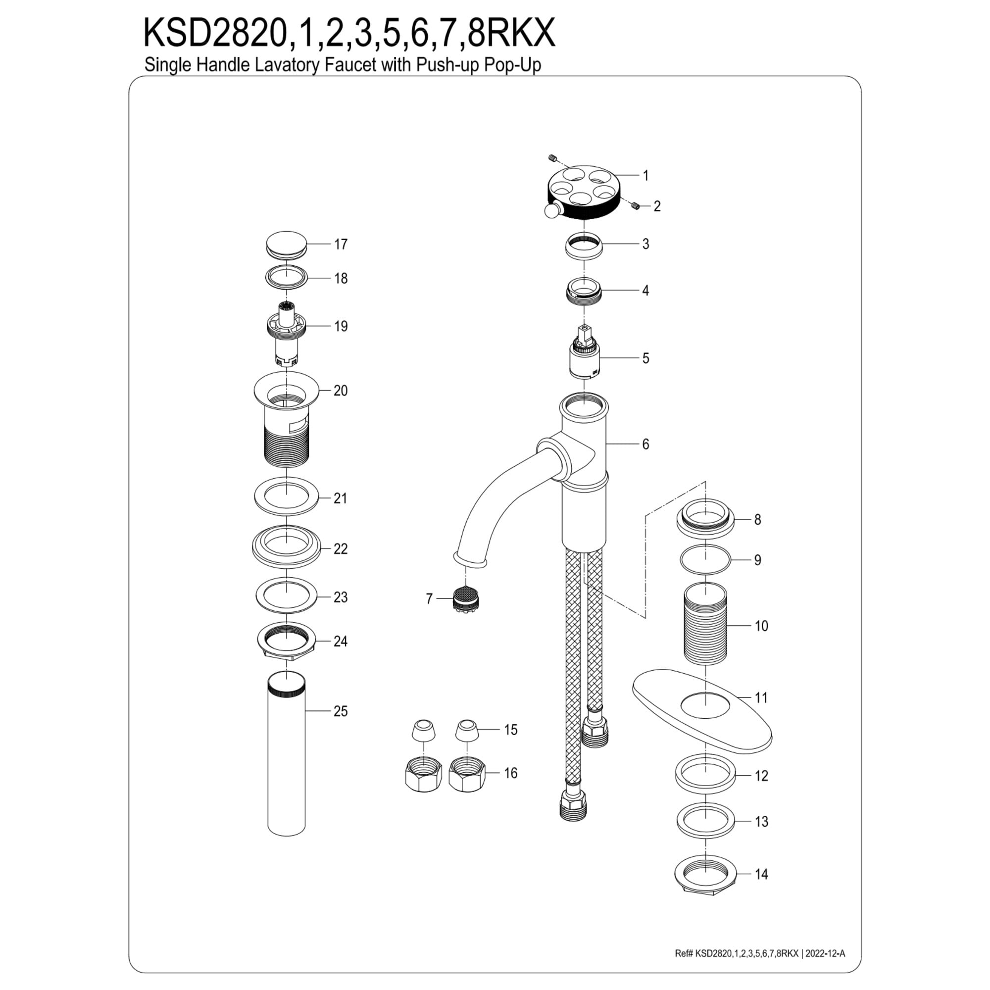 Kingston Brass KSD2825RKX Webb One-Handle Single-Hole Bathroom Faucet with Knurled Handle, Deck Plate, and Push Pop-Up Drain, Oil Rubbed Bronze