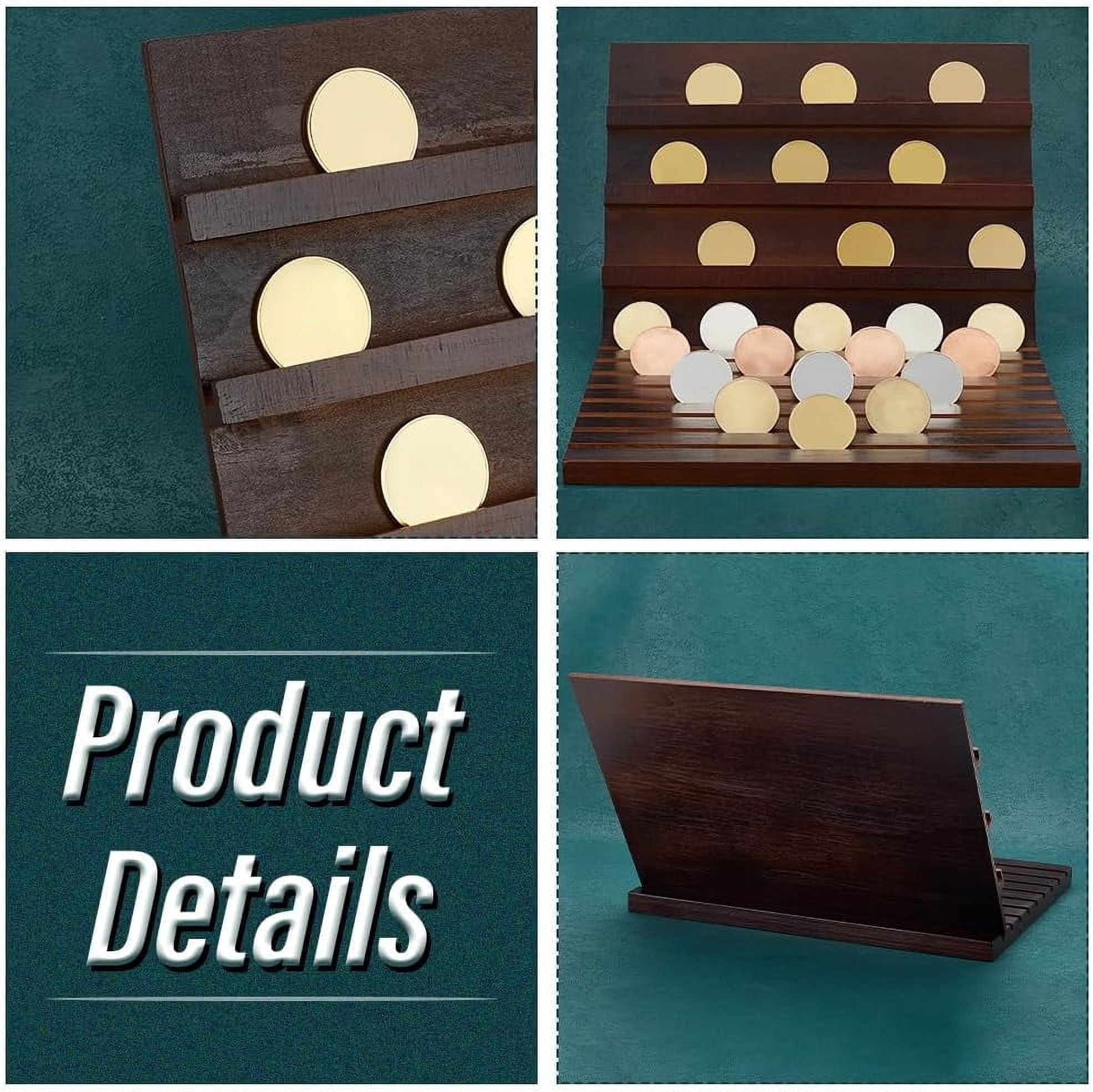 Challenge Coin Display Stand Wood Coin Display Cases Wooden Holder Rack Case Rectangle Coin Display Holder Coins Storage Box for Desk 8.6x11.8x8.6 Inch