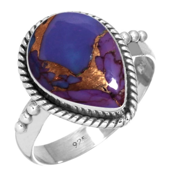 925 Sterling Silver Ring For Women - Men Copper Purple Turquoise Gemstone Silver Ring Size 10 Hand Made Silver Ring Size 10 Thanksgiving Gift For Wife 925 Silver Gemstone Jewelry