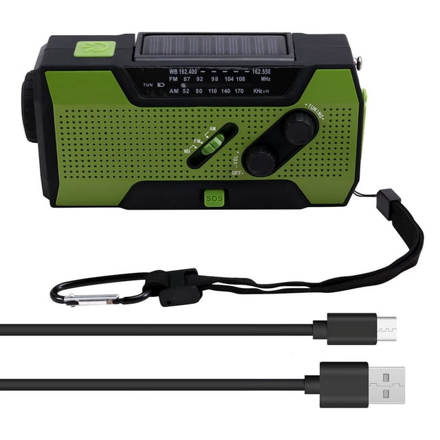 Radio Meteorológica de Emergencia con Manivela, Portátil, Carga Solar, Linterna LED AM/FM/, Alerta SOS, 5000 MAh