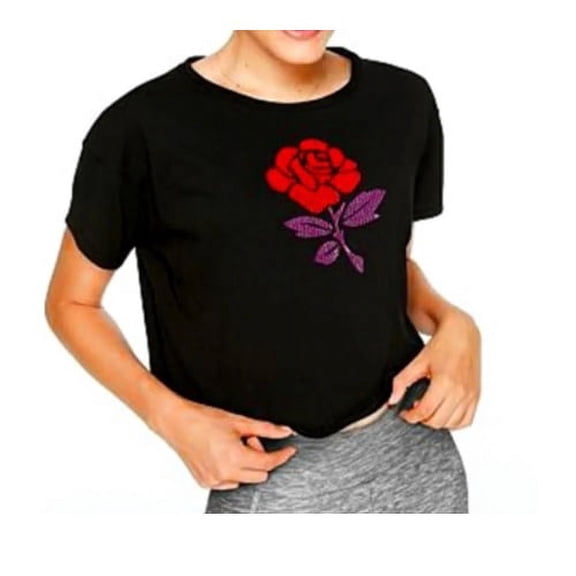 Victoria's Secret Pink Women's Sequin Rose Crop Top T-Shirt Black XS, $35 NWT