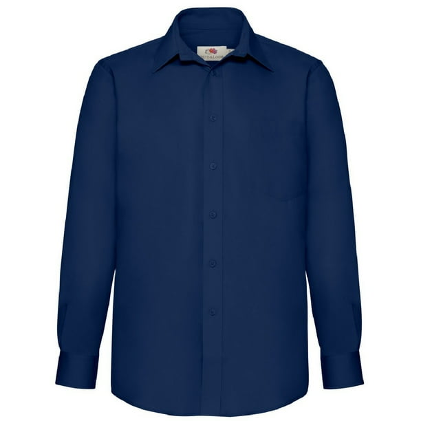 Fruit Of The Loom - Camisa de manga larga Modelo Poplin para hombre caballero - Fiesta/Trabajo/Eventos (Azul marino)