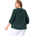 thumbnail image 4 of Plus Size Chiffon Top for Women Round Neck Tie Front Ruffle Work Blouse Top Dark Green 1X, 4 of 6