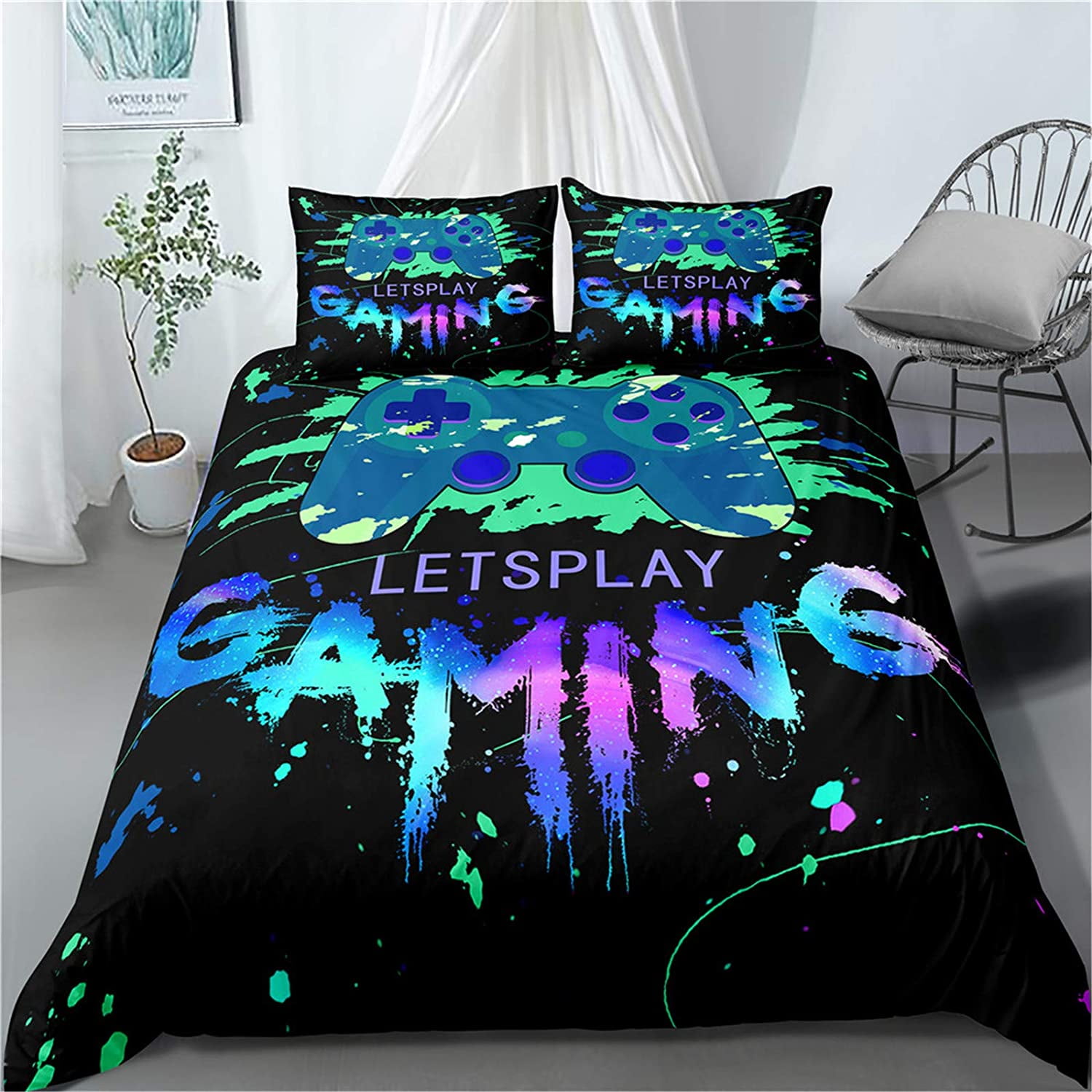 Red Black White Boys Youth Video Game Controller Mouse Keyboard Headphone Gaming Equipment Comforter Cover Decorative 3 Piece Duvet Cover With 2 Pillow Shams Modern Gamepad Bedding Set Queen Size Red Black White Boys Youth Video Game Controller Mouse Keyboard Headphone Gaming Equipment Comforter Cover Decorative 3 Piece Duvet Cover With 2 Pillow Shams Modern Gamepad Bedding Set Queen Size