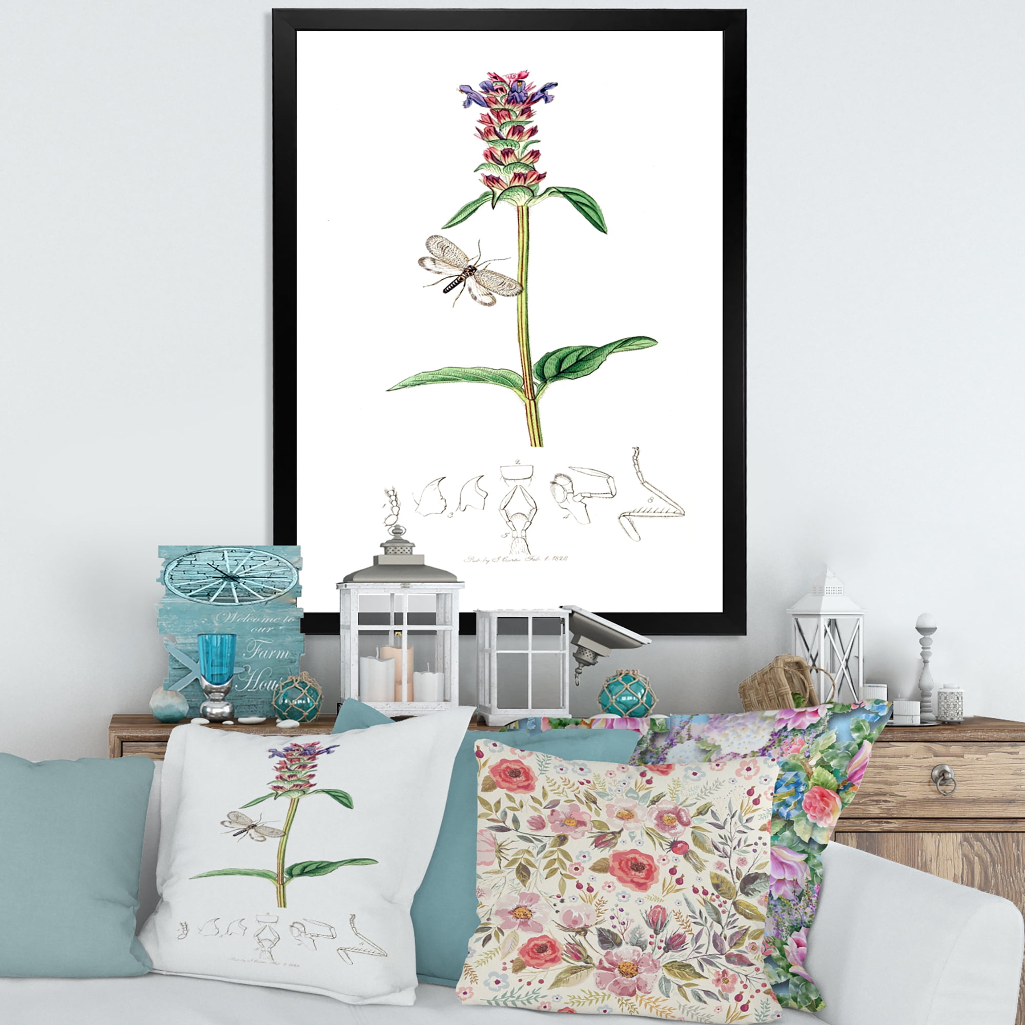 Designart 'Ancient Insects and Plants II' Farmhouse Framed Art Print