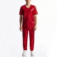 thumbnail image 4 of RYDCOT Men's Metallic Glossy V Neck Short Sleeve T Shirt and Pants 2 Piece Set Jacket Men Straight Leg Trousers Costume for Men Disco Cosplay Party Red, 4 of 7
