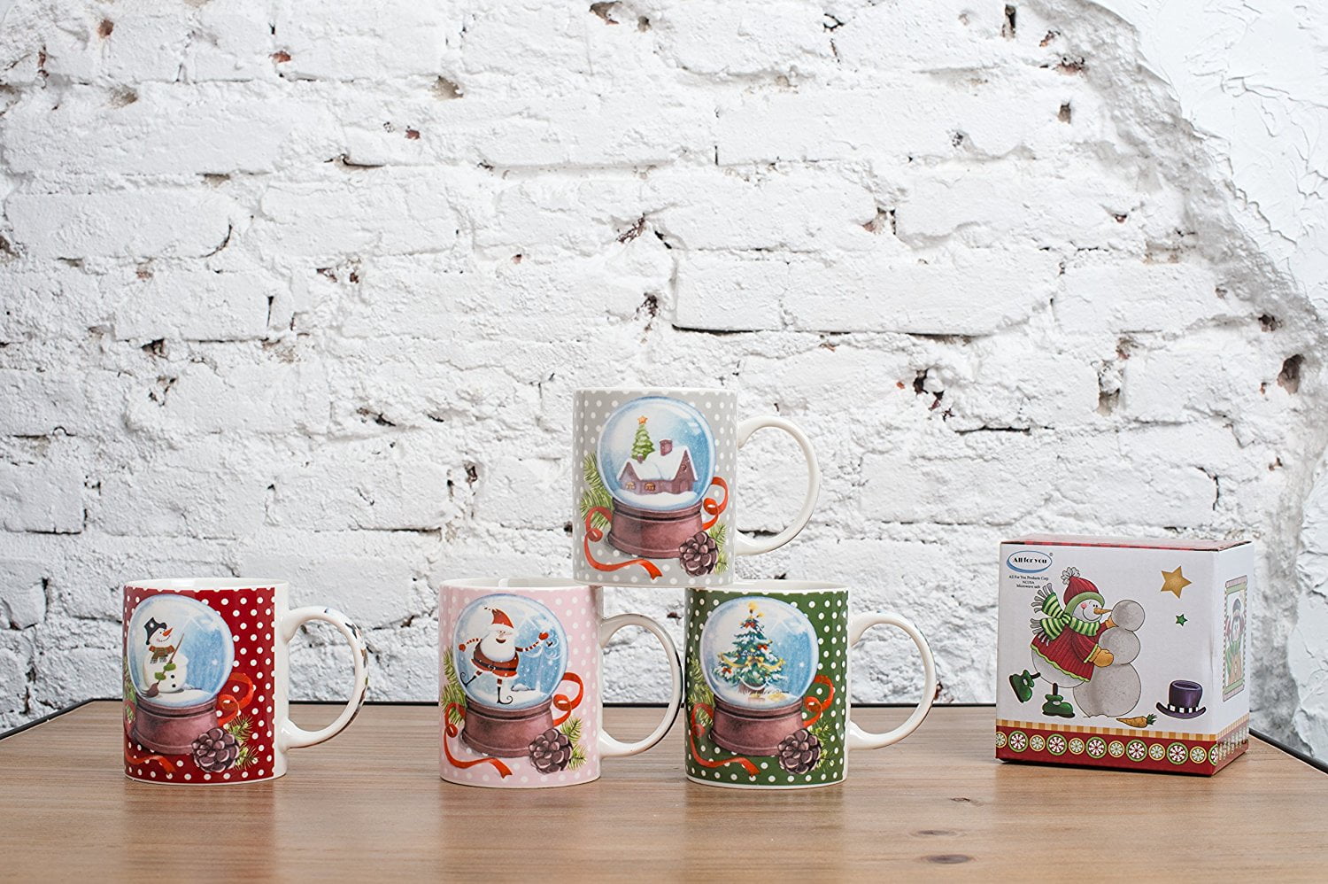 All For You X970 Christmas New Bone China Mug with Christmas Gift Prints Santa Snow Man... by All For You Home