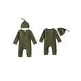 thumbnail image 2 of Cenuakty Toddler Newborn Outfit Adorable Solid Color Long Sleeve Round Neck Jumpsuit and Hat Set, 2 of 8
