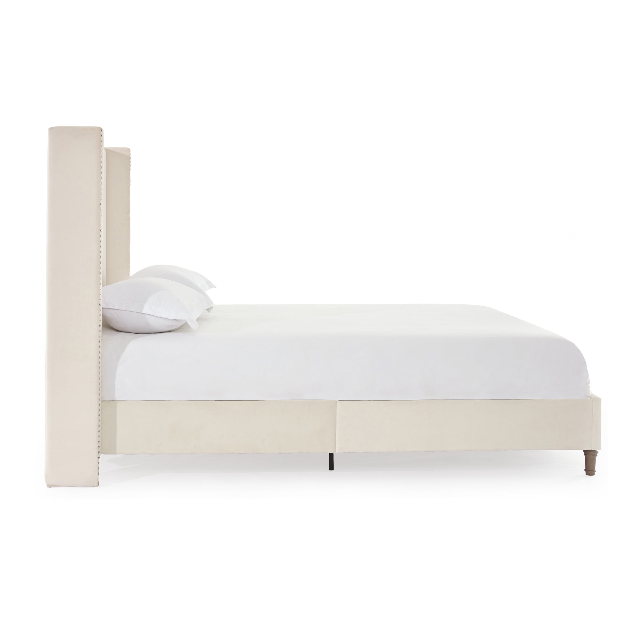 Noble House Peyton Indoor Button Diamond Tufted Velvet Upholstery Queen Bed with Wingback, Ivory