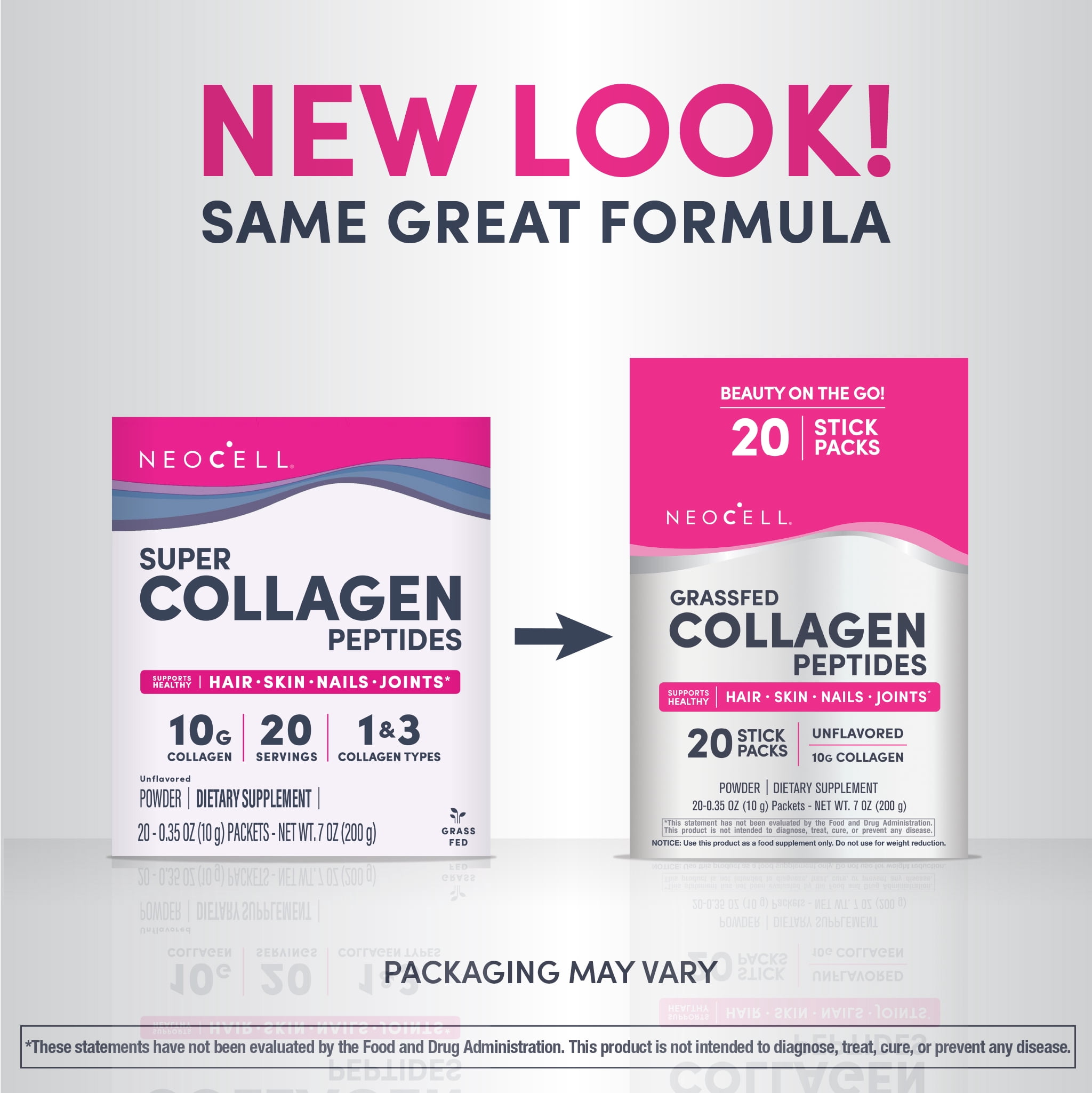 Grass Fed Collagen Peptides | 20 Collagen Stick Pack | Unflavored Powder for Men and Women | by NeoCell