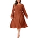 thumbnail image 2 of Vestido de puntos suizos de talla grande Agnes Orinda para mujeres, con cuello en V, mangas largas, cinturón atado, corte A, vestido midi fluido con bolsillos, 3X naranja, 2 of 6