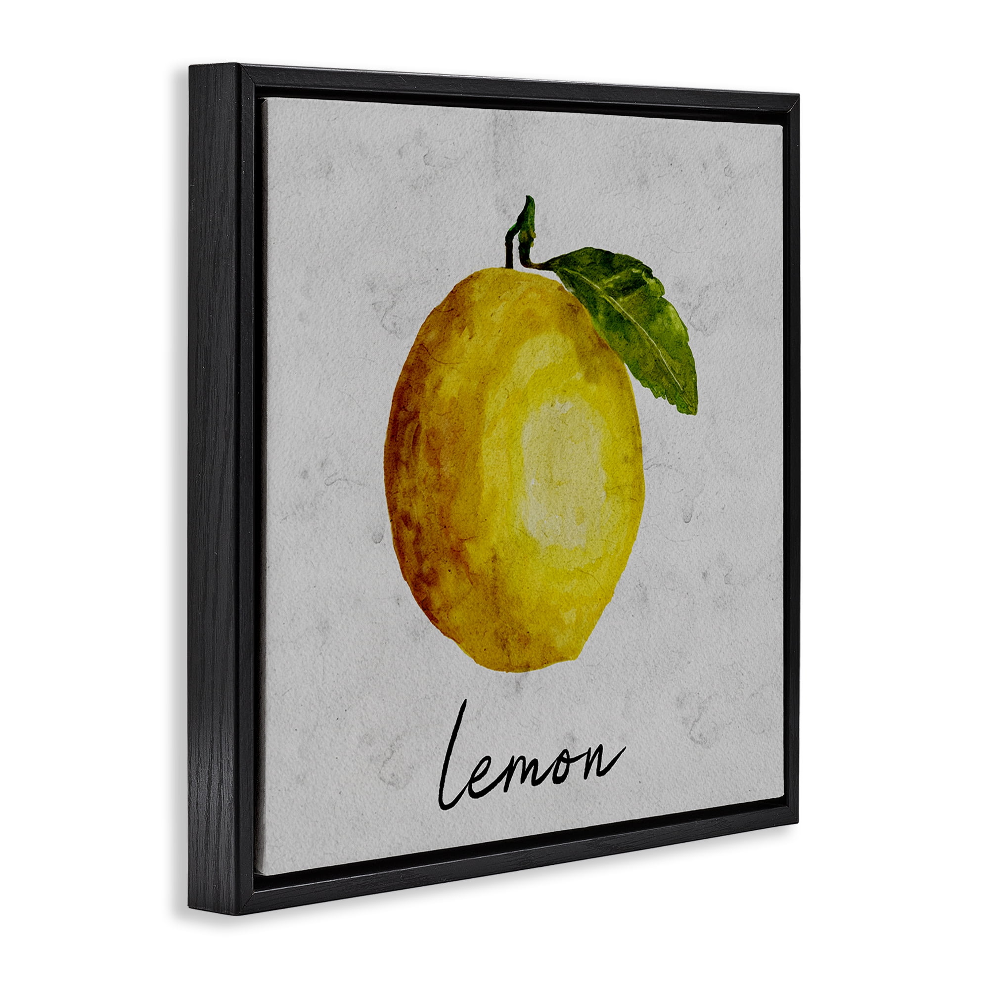 Stupell Industries Kitchen Lemon with Leaf Food & Beverage Painting Black Floater Framed Canvas Art Print Wall Art, 25 x 25