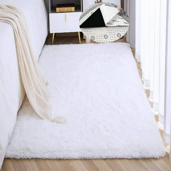 Soft Fluffy Area Rugs White Shaggy Non-Slip Backing Floor Mats 39" x 63" Plush Carpet for Living Room Bedroom