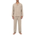 thumbnail image 3 of WULMLEO Mens 2 Piece Pajama Sets Solid Fall V Neck Button Down Long Sleeve Blouses Wide Leg Palazzo Pants Sleepwear Set Casual Cute Suit Comfortable Fashion Outfits Khaki M, 3 of 10