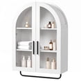 thumbnail image 3 of Ktaxon Arched Bathroom Medicine Cabinet, Wall Mounted Storage Cabinet with Double Glass Doors, Towel Bar & Adjustable Shelf, for Bathroom, Entryway and Kitchen, Washed White, 3 of 17