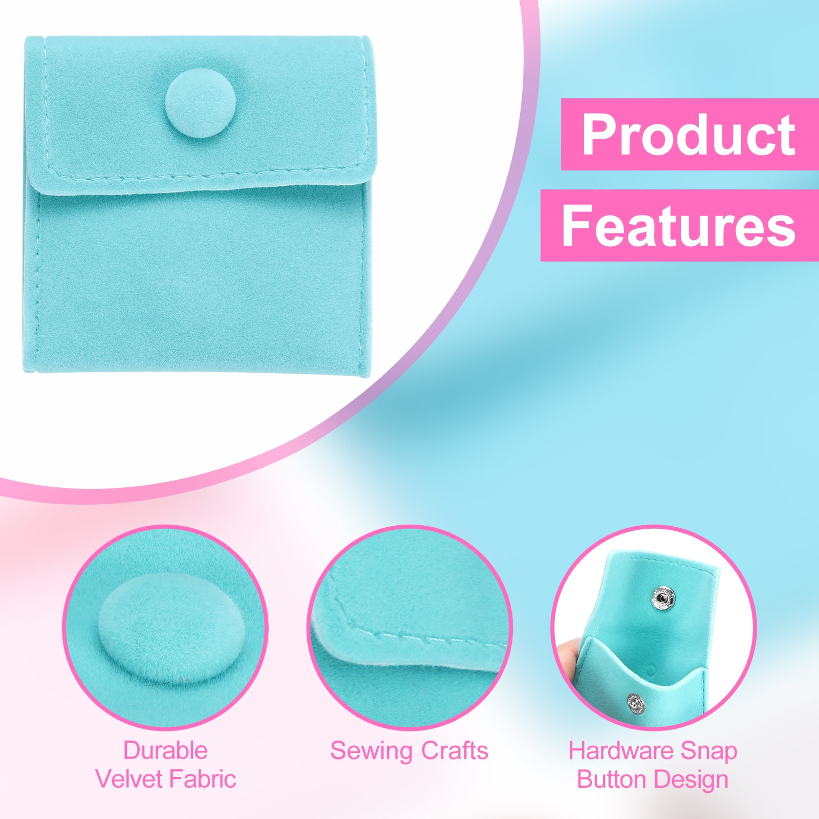 Unique Bargains Velvet Jewelry Pouches with Snap Button Soft Storage Bags 12Pcs Blue