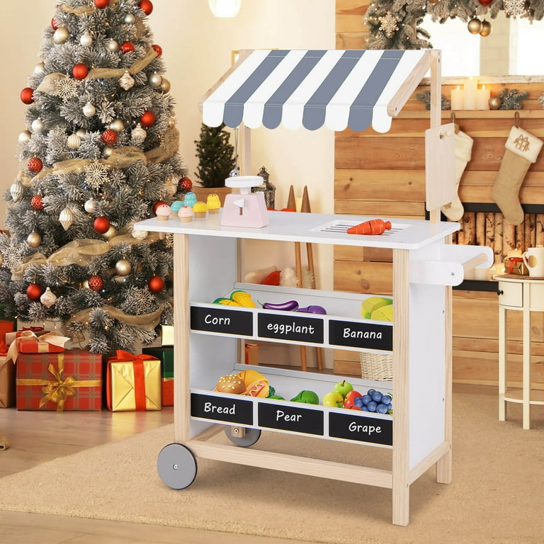 Costway Kids Ice Cream Cart Wooden Toddler Farmers Market Stand