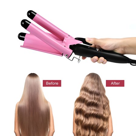 HIBIBUD Three Barrel Hair Curling Iron Wand Quick Warm-up with LCD Temperature Display - Ceramic Triple Barrels No-hurt Hair, Dry & Wet Available for Wool Rolls / Small Waves / Big Waves