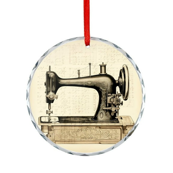 Vintage Sewing Machine Christmas Ornament Sewing Machine Flower Round Ornament Hanging Ornaments Xmas Tree Decor for Family Friends Lovers