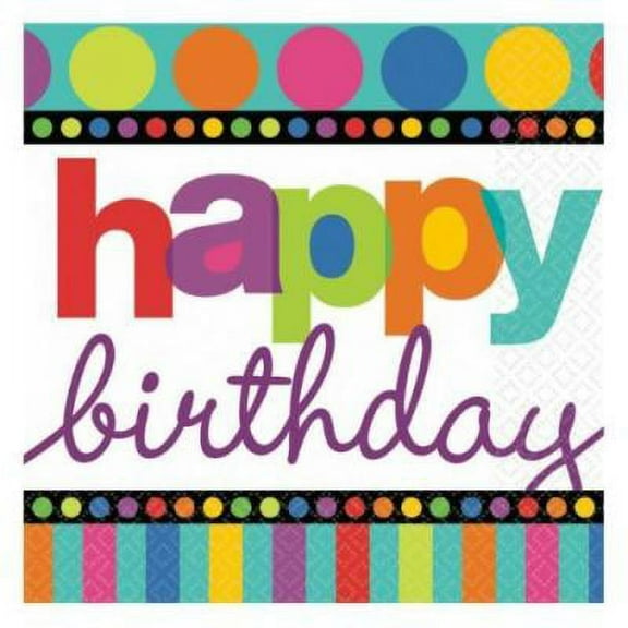 Happy Birthday Dots & Stripes Beverage Napkins 16ct