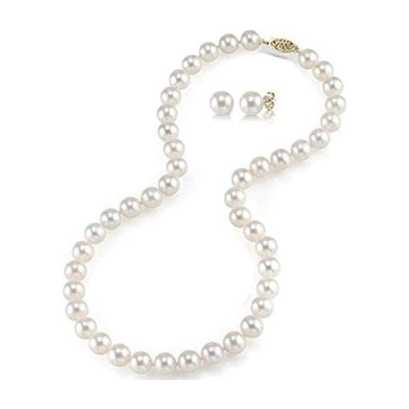 18k Yellow Gold 1 Ct Freshwater Pearl Necklace and Earrings Set Plated by Paris Jewelry