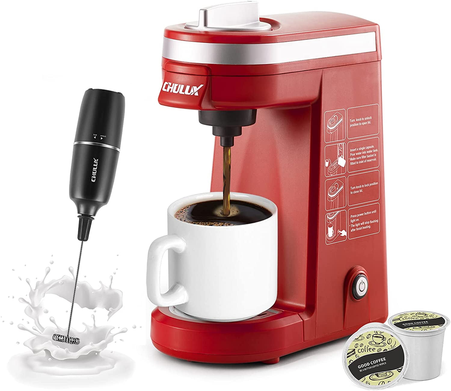 Cup Coffee Maker with Milk Frother 