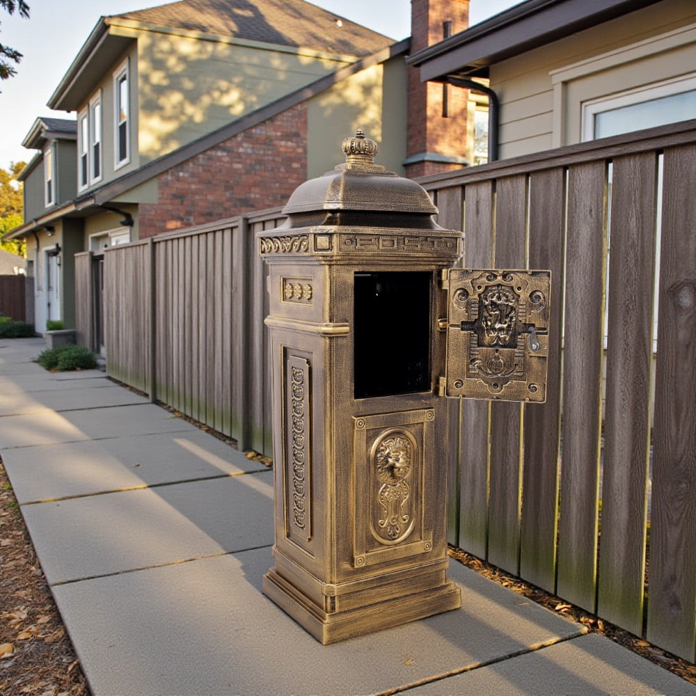 Tcbosik Outside Mailbox with Lock, Floor Standing Postbox, Aluminum Letter Box for Home Use, Copper