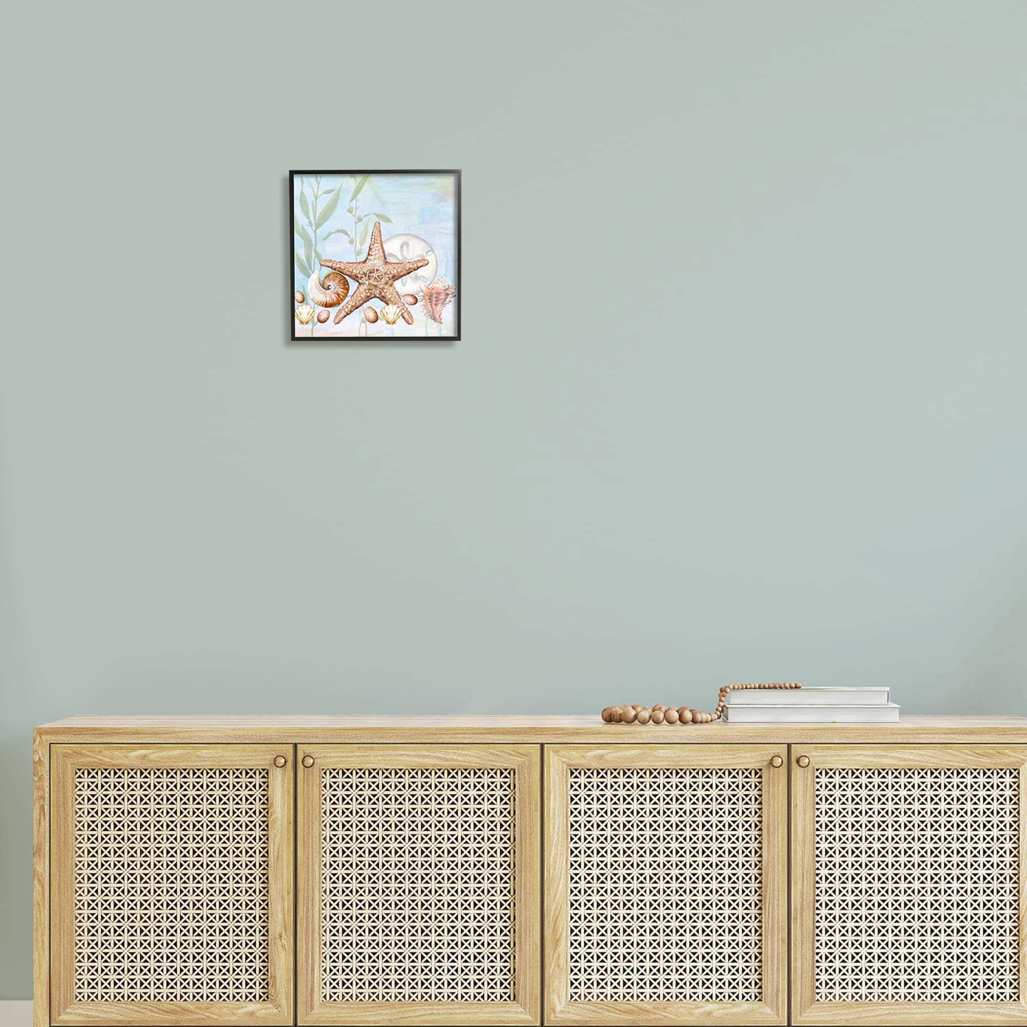 Stupell Industries Starfish Seashells Underwater Plants Ocean Beach Painting Framed Wall Art, 12 x 12, Design by Diannart