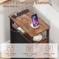 thumbnail image 5 of Eunos End Table with Charging Station, Narrow Long Nightstand with Open Shelf and 3 Fabric Drawer, Wood Grain Print, 5 of 8