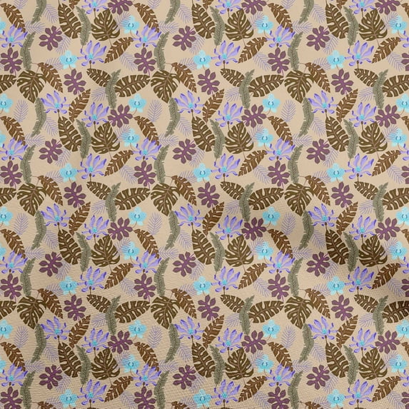 oneOone Silk Tabby Light Beige Fabric Tropical Leaf Fabric For Sewing Printed Craft Fabric By The Yard 42 Inch Wide