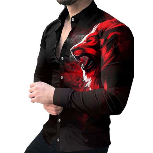 Camisa de hombre con patrón creativo, camisa de traje de manga larga con solapa, moda informal, suave, cómoda, material transpirable, nueva oferta