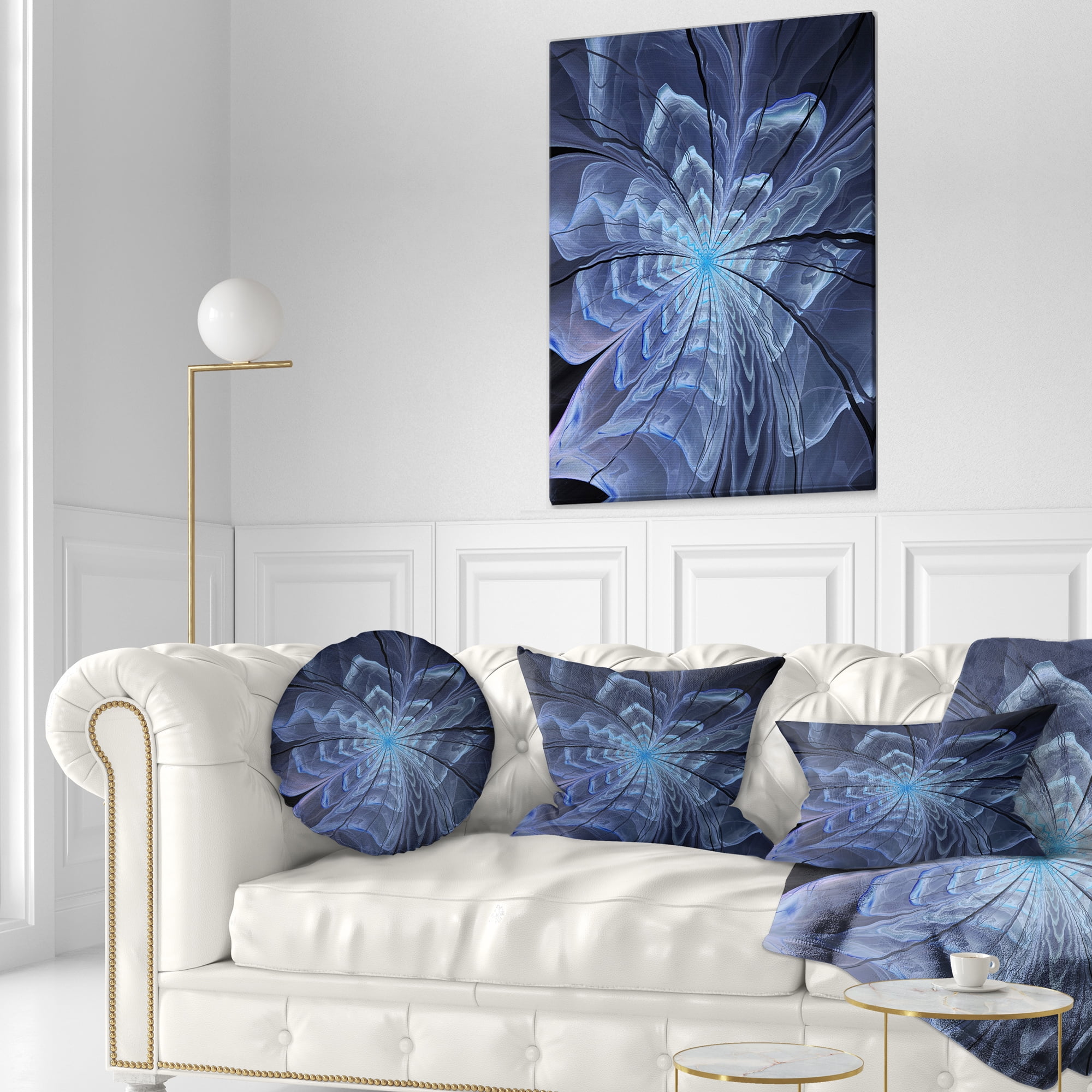 Designart 12" x 20" Contemporary and Modern Black Fractal and Flower Polyester Throw Pillow