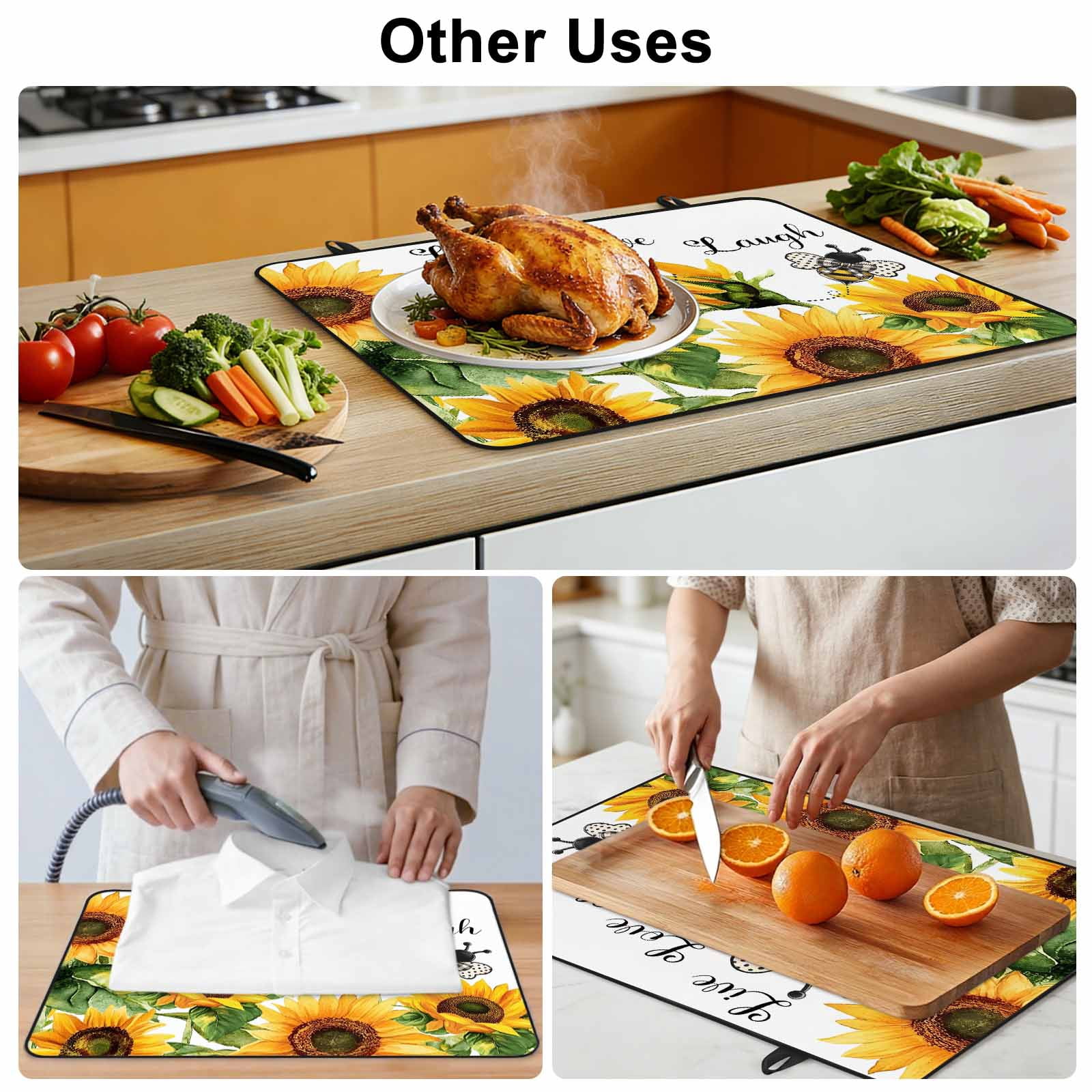 Sunflower Bee Stove Top Cover for Electric Stove, Heat-proof & Non Slip Glass Top Stove Cover Protector, Vintage Yellow Floral Farmhouse Watercolor Kitchen Flat Cooktop Rubber Mat 24x21 Inches