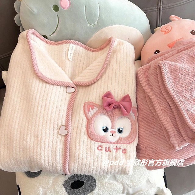 Pijamas de punto de estilo coreano para mujer, terciopelo coral grueso, ropa sencilla para el hogar de otoño e invierno, se puede usar al aire libre