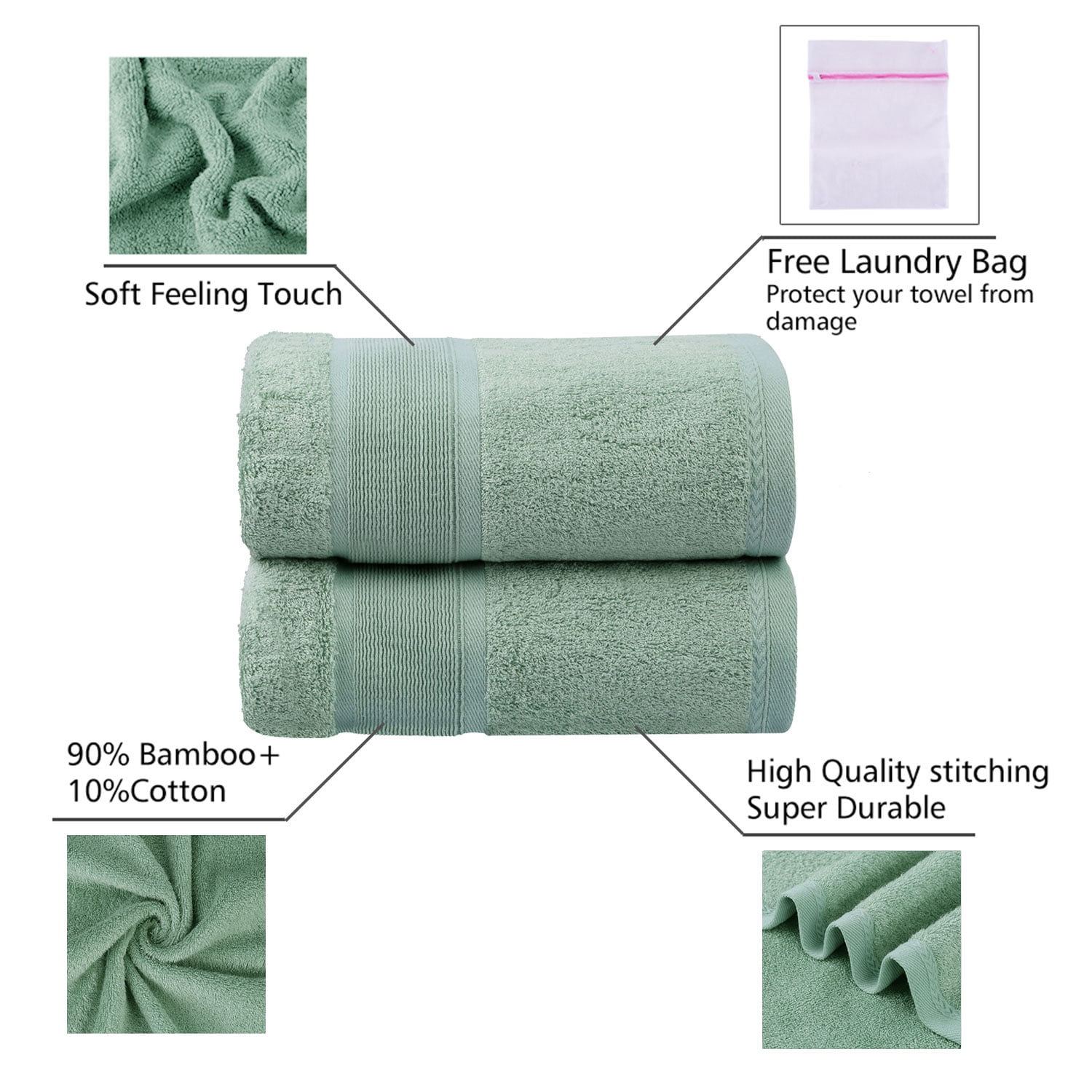 2 Piece Bamboo Bath Towels, Soft Luxury Bath Towel Set for Bathroom(27"x55")