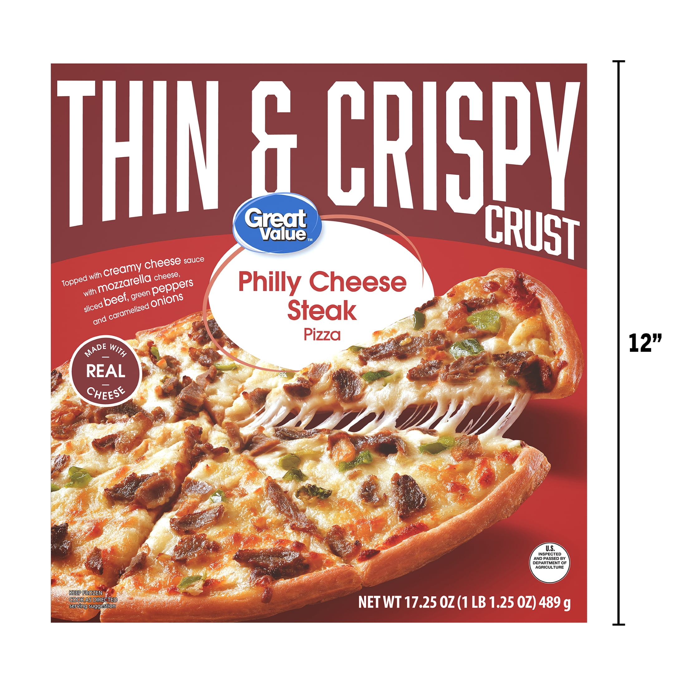 Great Value Thin Crust Philly Cheesesteak Pizza, 17.25 oz (Frozen)