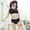 Black, variant on U Women Two Piece Anime Swimsuit Set Halter Lace Up Bathing Suit Green Black Plaid Swimwear Ruffle Bikini Set, L