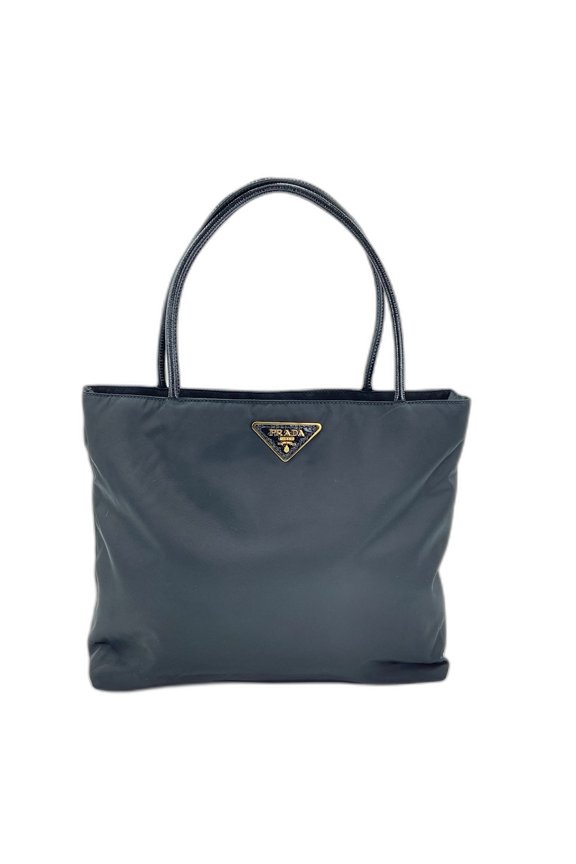 Pre-Owned Prada PRADA Triangle Plate Tote Bag Nylon Black