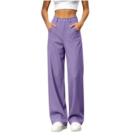 Hurxie Women Wide Leg Dress Pants High Waisted Business Casual Work Trousers Summer Slacks with Pockets Purple,L
