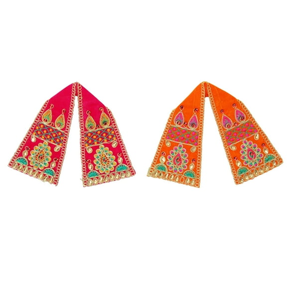 Set of 2 Puja Cloth Chunari, Pooja Chunar Ganesh Dupatta (Size:-6 Inch x 3 Inch) Pooja Items Articles for Indian Traditional Festival Diwali Decorations for Statue Frame Idol Temple (Pink Orange)