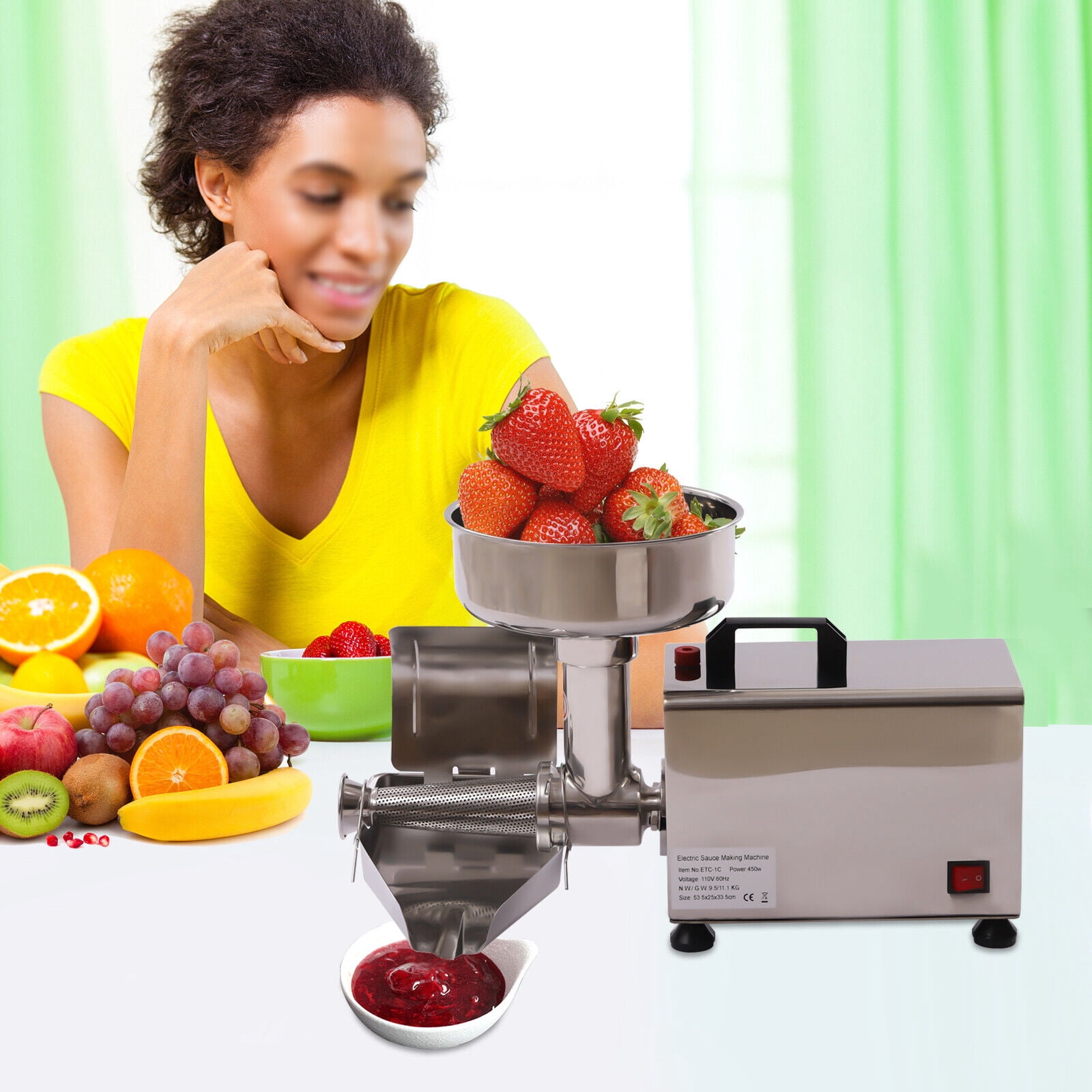 Fichiouy Electric Tomato Strainer Commercial Jams Milling Machine Food Strainer and Sauce Maker for Tomato Strawberry and Blueberry 110V 450W