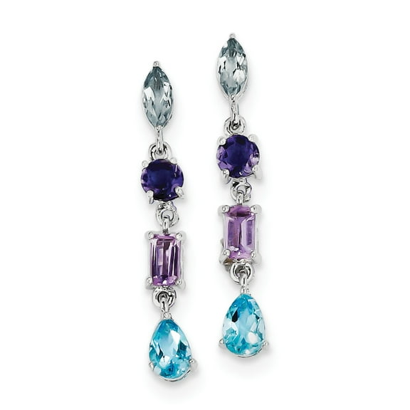 Sterling Silver Rhodium Amethyst, Blue Topaz & Iolite Dangle Earrings