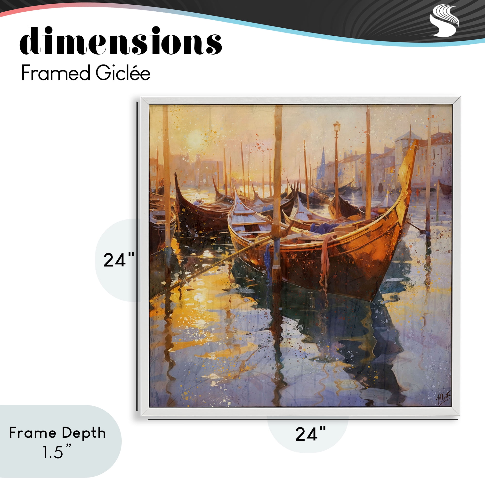 Stupell Industries Venetian Gondolas in Golden Light White Framed Giclee Art, design by Marta Wiley