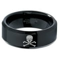 thumbnail image 2 of Tungsten Skull and Cross Bone Heart Emoji Eyes Band Ring 8mm Men Women Comfort Fit Black Beveled Edge Polished, 2 of 4