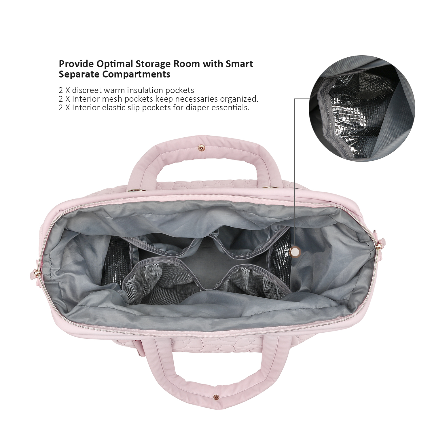 Lmbabter Herringbone Fabric Versatile Tote Bag Diaper Bag, Pink