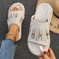 thumbnail image 5 of Dakaela Fringe Platform Sandals Women Dressy Wedge Heels Summer Boho Shoes Slip on Open Toe Slides Tassels Beach Slippers Size 7, 5 of 9