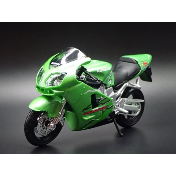 Open Box KAWASAKI NINJA ZX12R BIKE MOTORCYCLE GREEN 1/18 SCALE DIORAMA DIECAST MODEL BIKE
